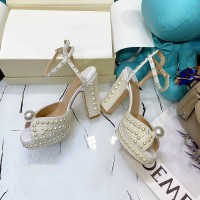 Pearl shoes fish mouth high -heeled shoes female 2024 new JC thick heel shoe word buckle waterproof platform ultra -high heels of sandals