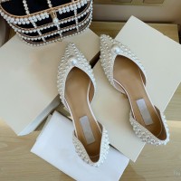 2024 summer new temperament pointed pearl sweet wind babes, single -shoes, hollow flat net red sandals female
