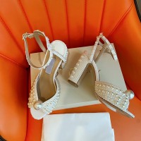 Pearl shoes thick heels high -heeled shoes 2024 new one word buckle with women's shoes wedding shoes leather fish mouth fashion sandals