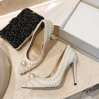 Pearl shoes pointed 2024 new 10.5 high heels fine heels full help single shoes fashion trend women's shoes wedding shoes