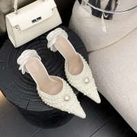 2024 Summer New Sweet Wind, Pointed Pointed Flower High Heel Female INS Fine Heel Pearl Sandals Wedding Shoes