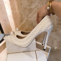 Pearl shoes pointed 2024 new 10.5 high heels fine heels full help single shoes fashion trend women's shoes wedding shoes
